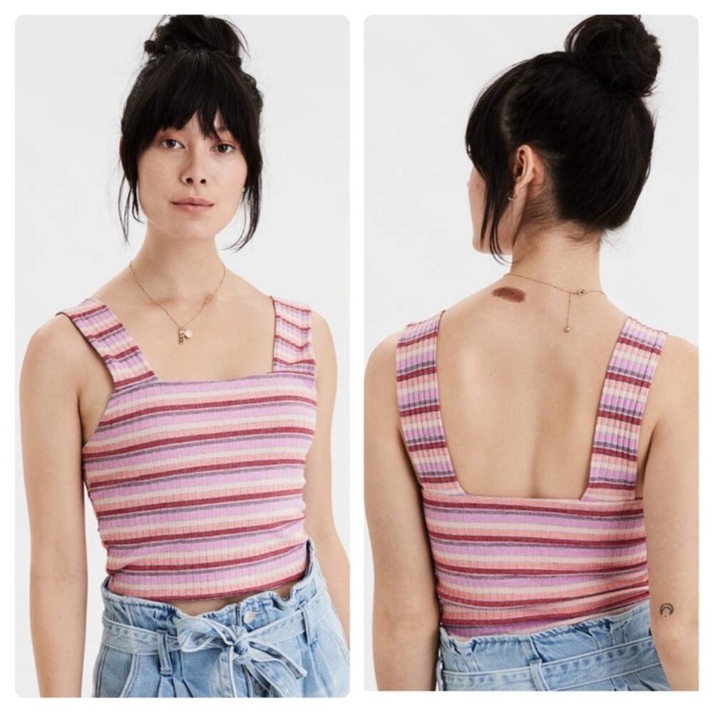 American Eagle Outfitters Multicolor Striped Crop Top Ribbed Tank Sleeveless Y2K